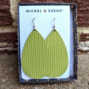 Nickel & Suede Pistachio Teardrop Earrings